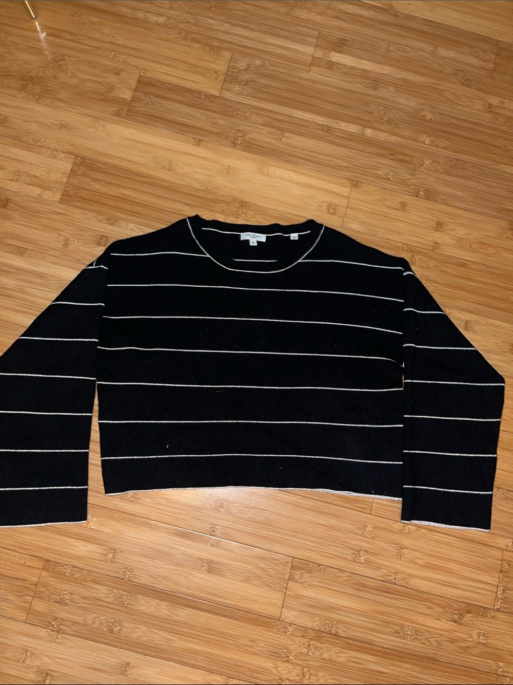 Max Studio Black Crewneck Sweater with White Stripe